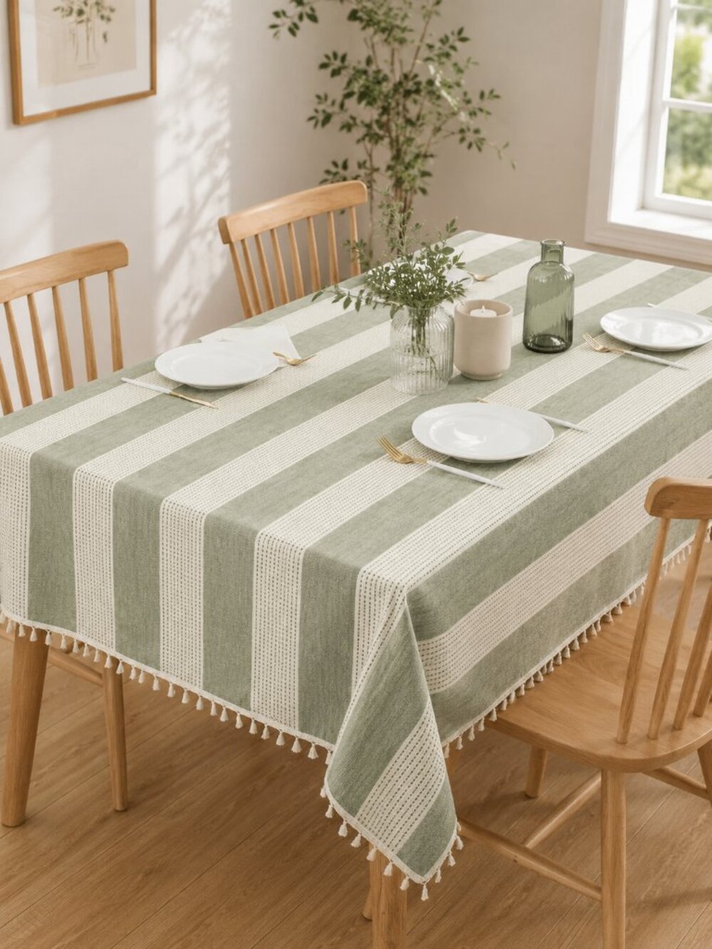 Farmhouse Striped Cotton Tablecloth 55x86 Rectangle 6 Ft Table Rustic NWT